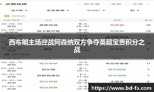 西布朗主场迎战阿森纳双方争夺英超宝贵积分之战